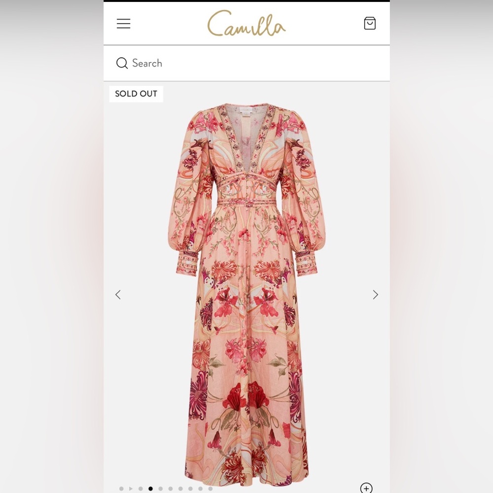 Camilla Shaped Waistband Dress W Gathered Sleeves Blossoms And Brushstrokes NWT - Picture 3 of 16